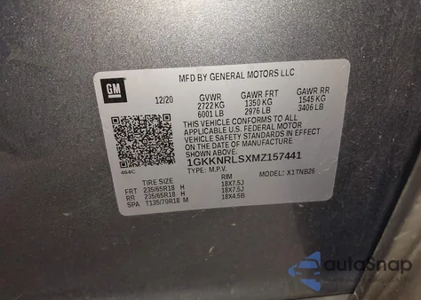 2021 GMC Acadia Awd Sle из США, поврежденный, VIN 1GKKNRLSXMZ157441